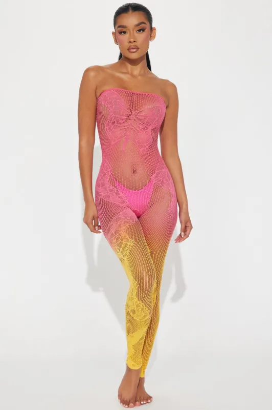 Sunset Skies Crotchless Bodystocking - Hot Pink/combo sold by Fashion Nova