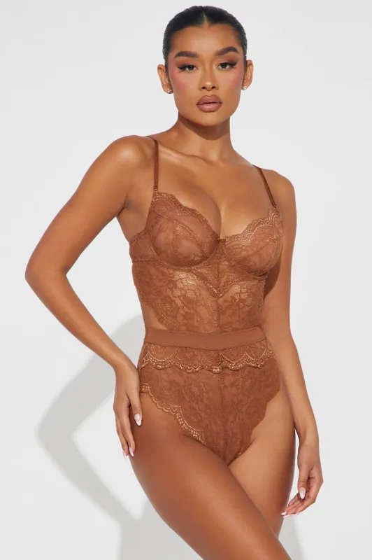 One More Kiss Lace Teddy - Chocolate sold by Fashion Nova