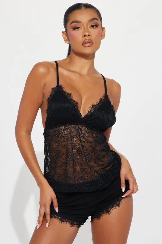 Need Your Touch Lace PJ Short Set - Black sold by Fashion Nova