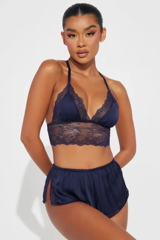 Late Nights Satin PJ Short Set - Navy sold by Fashion Nova