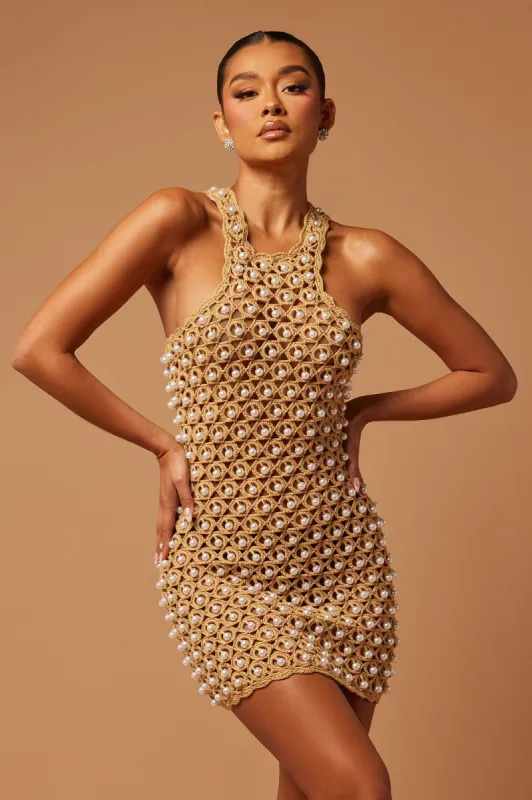 Valdez Crochet Mini Dress - Taupe sold by Fashion Nova