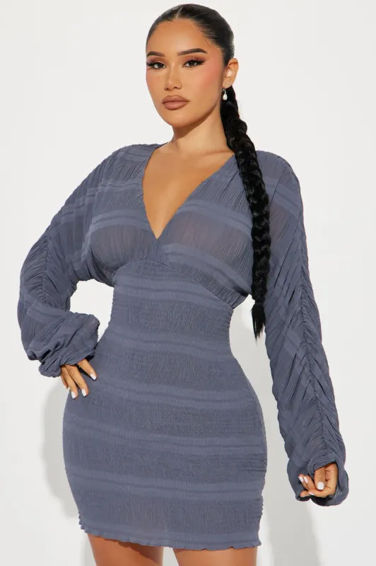 Chloe Chiffon Mini Dress - Slate Blue sold by Fashion Nova