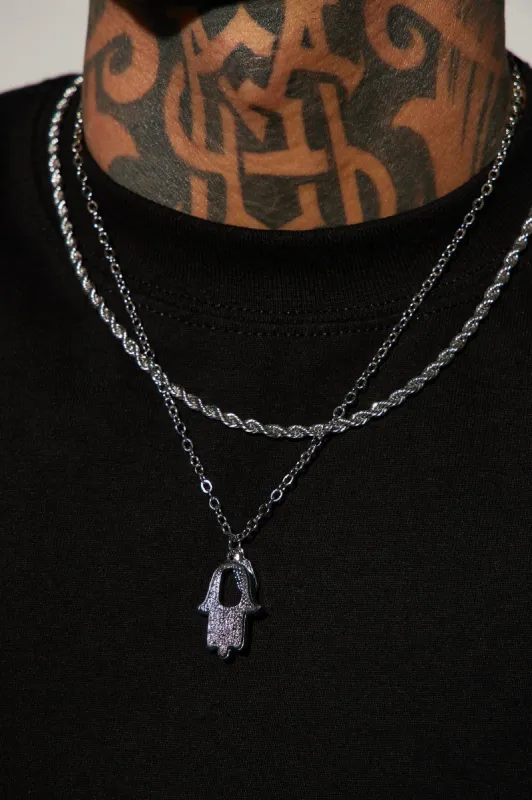 Hand Of Hamsa 2 Piece Chain Necklace - Silver sold by Fashion Nova