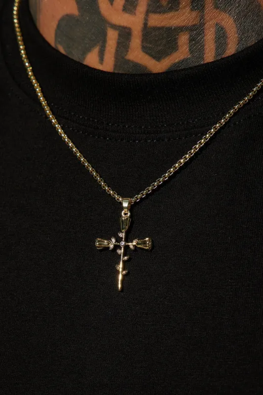 Rose Cross Pendant Necklace - Gold sold by Fashion Nova