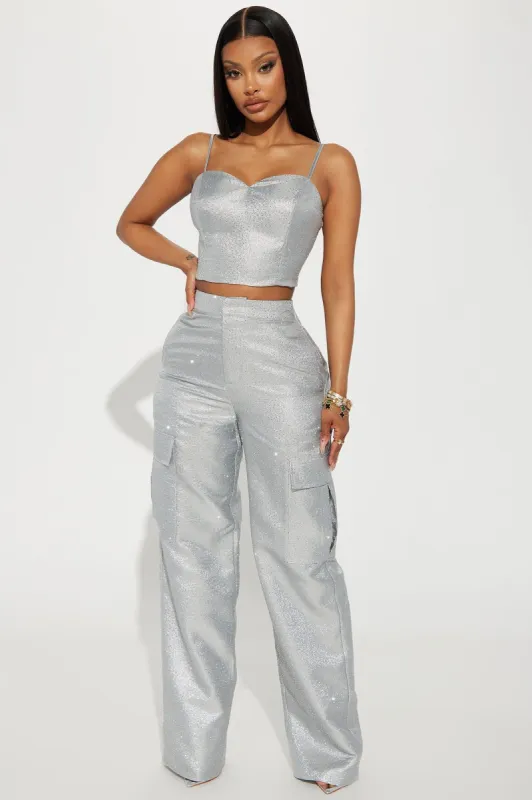 Pure Attraction Metallic Pant Set - Silver sold by Fashion Nova