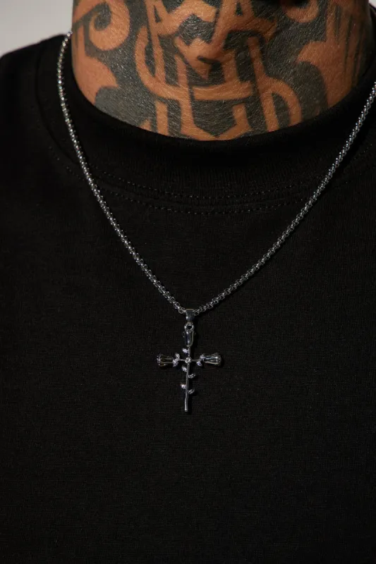 Rose Cross Pendant Necklace - Silver sold by Fashion Nova