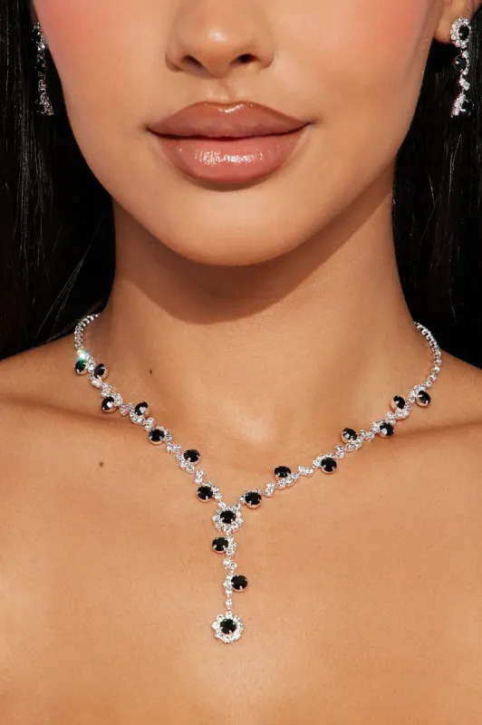 Cherished With Flowers Necklace And Earring Set - Silver/Black made by Fashion Nova
