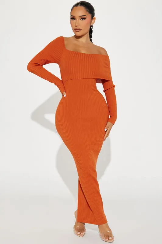 Arya Sweater Maxi Dress - Rust sold by Fashion Nova