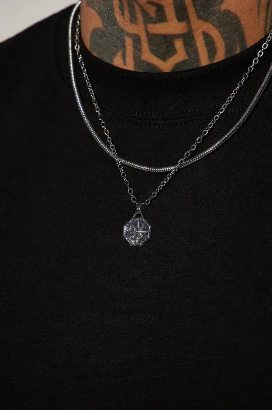 Micro Compass 2 Piece Chain Necklace - Silver sold by Fashion Nova