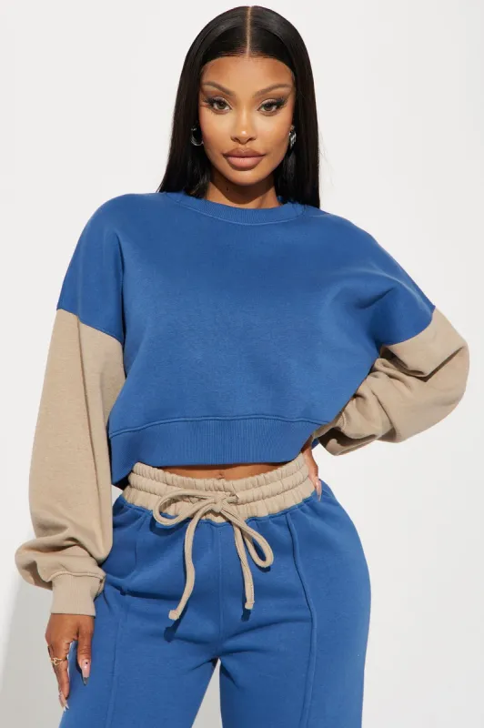 Keep It Cozy Sweatshirt - Blue/combo sold by Fashion Nova