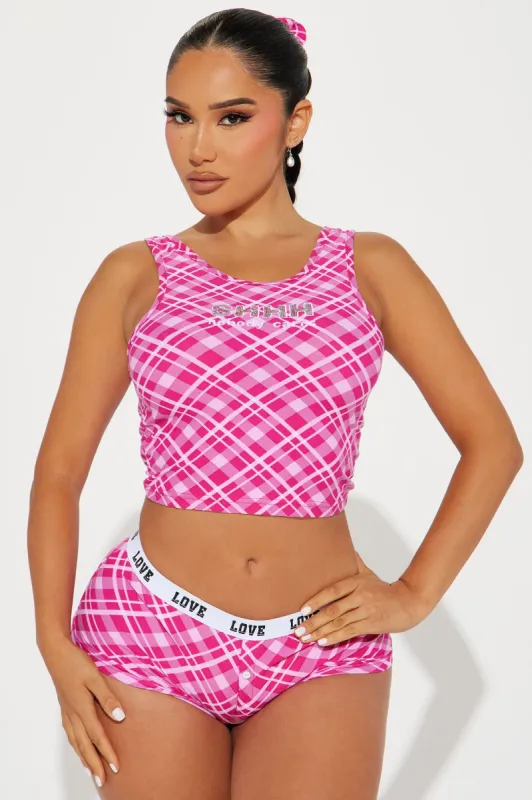 Nobody Cares PJ Boyshort Set - Pink/combo made by Fashion Nova