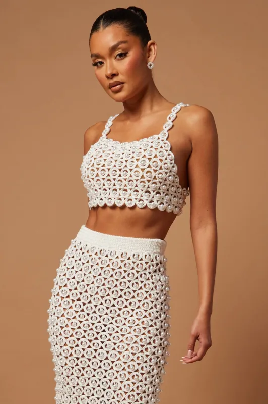 Miriam Pearl Crochet Crop Top - White sold by Fashion Nova