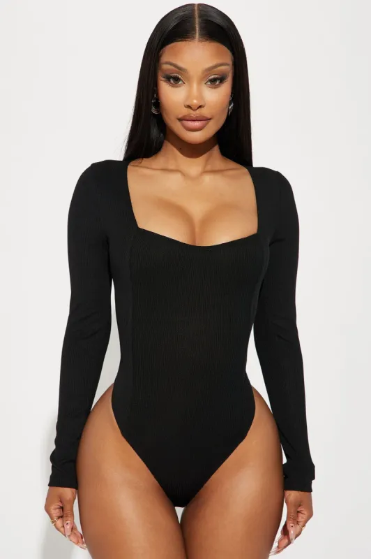 Judy Ribbed Bodysuit - Black sold by Fashion Nova