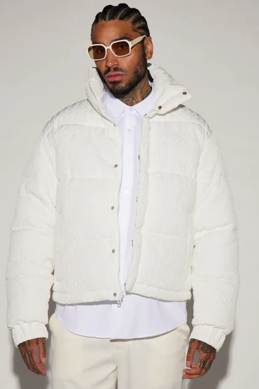 Apex Textured Nylon Puffer Jacket - White sold by Fashion Nova