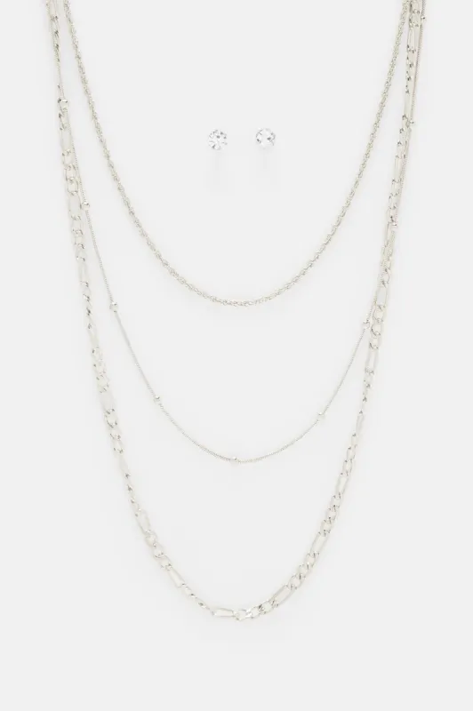 A Vibe Out Necklace and Earring Set - Silver sold by Fashion Nova