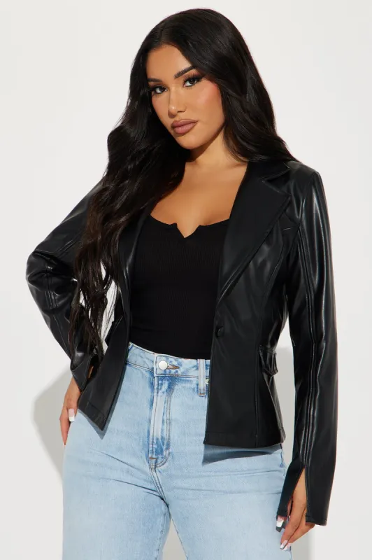Lia Faux Leather Blazer - Black sold by Fashion Nova