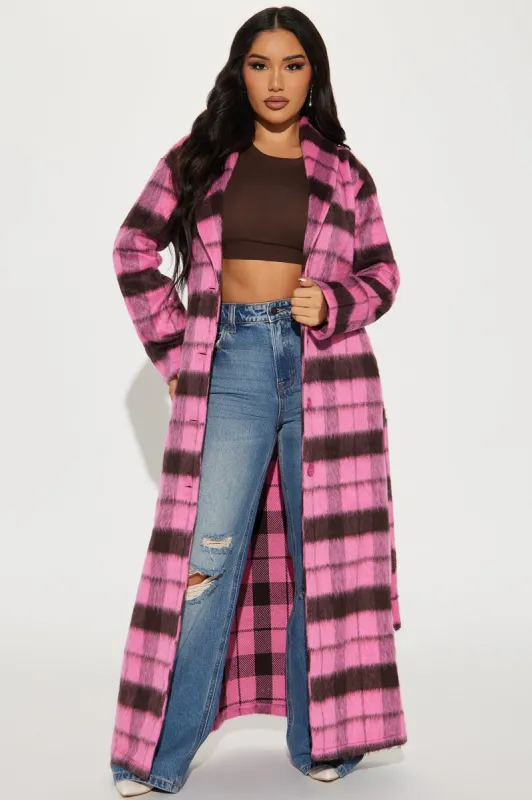 Scarlett Faux Wool Trench - Pink/combo sold by Fashion Nova