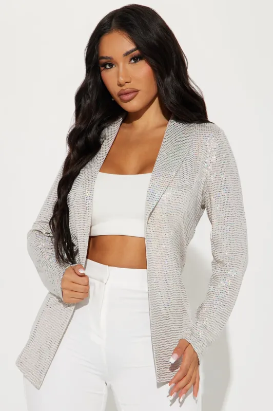 Always A Stunner Sequin Blazer - Silver sold by Fashion Nova