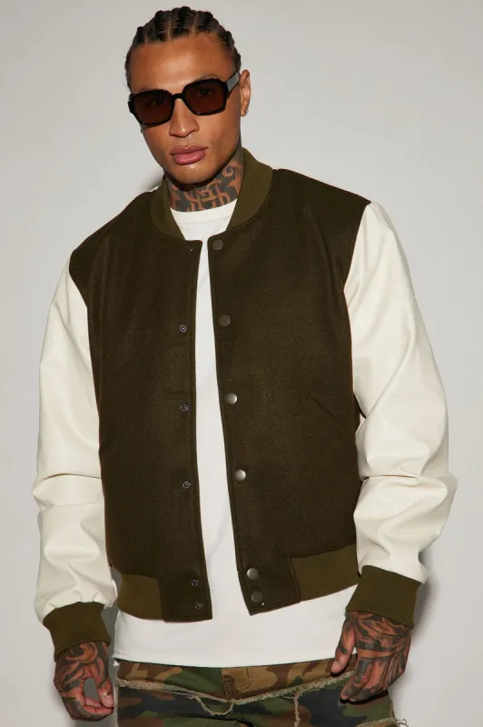 Pinecrest Varsity Jacket - Olive made by Fashion Nova