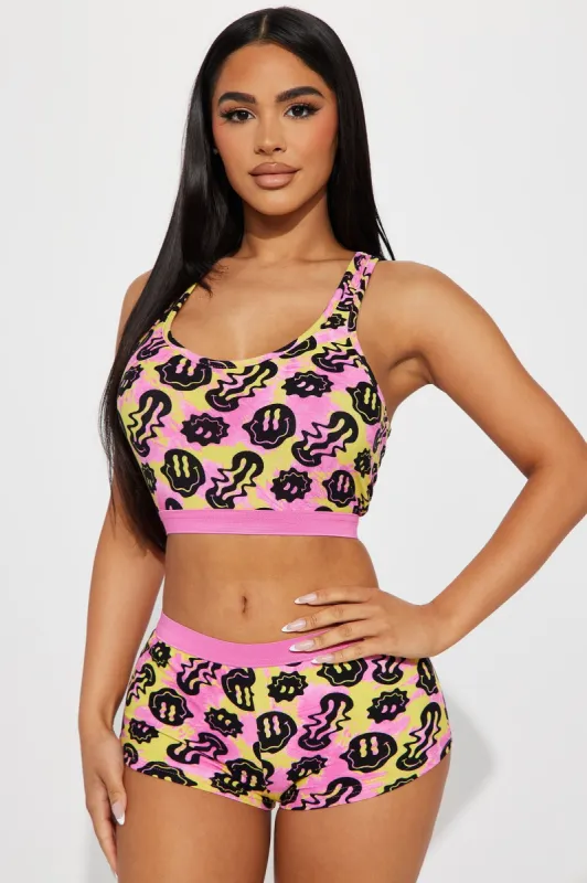 Just Keep Smiling PJ Boxer Set - Hot Pink/combo sold by Fashion Nova