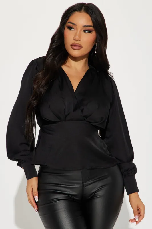 Serena Satin Blouse Top - Black sold by Fashion Nova