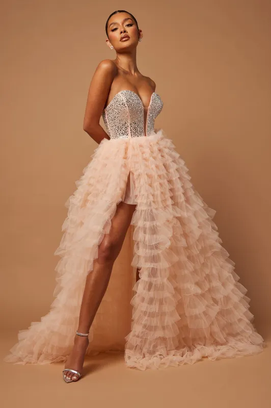 Kennedi Ruffle Gown - Peach sold by Fashion Nova