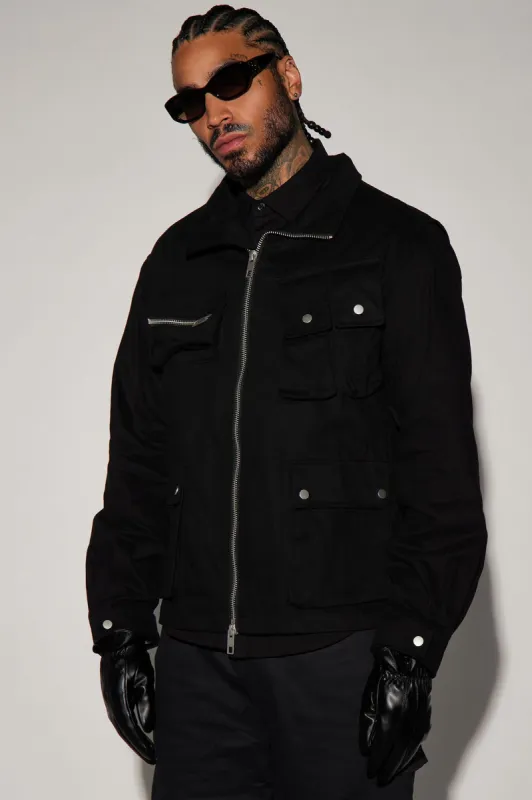Troubled Paradise Utility Jacket - Black sold by Fashion Nova