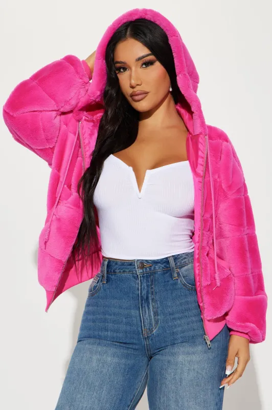 So Delighted Faux Fur Puffer Jacket - Pink sold by Fashion Nova