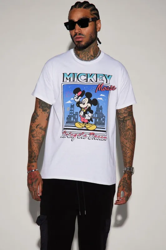 Mickey Living The Dream Graphic Short Sleeve Tee - White sold by Fashion Nova