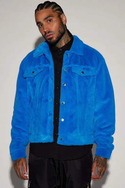 Hey Ma Fur Trucker Jacket - Blue sold by Fashion Nova