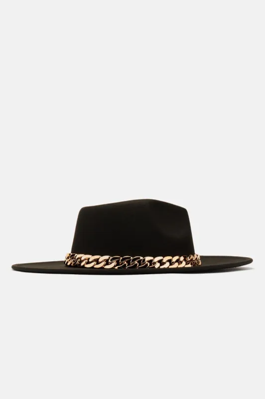 Chains On Me Fedora Hat - Black/Gold sold by Fashion Nova