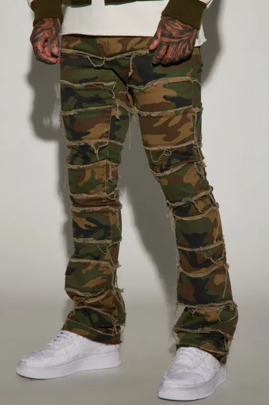 All Around Fray Stacked Skinny Flare Pants - Camouflage sold by Fashion Nova