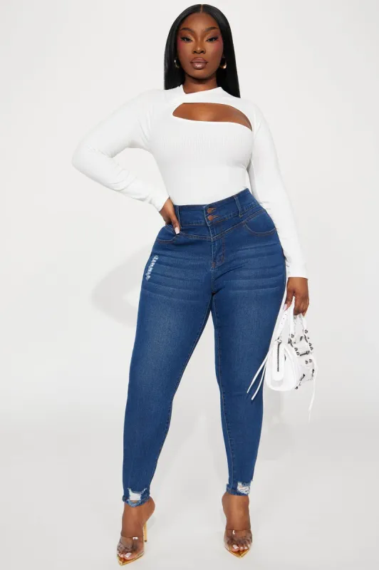 Tell No Lies Ripped Stretch Skinny Jeans - Dark Wash sold by Fashion Nova