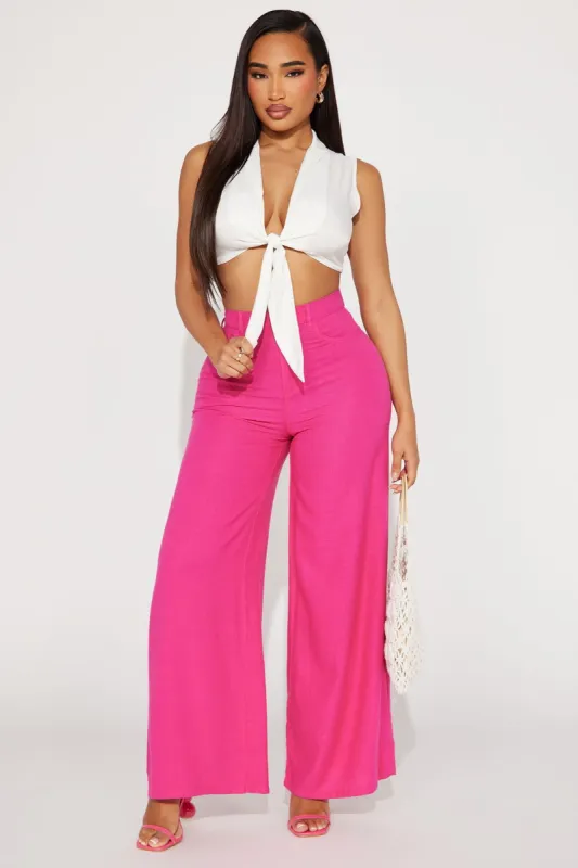 Caroline Wide Leg Linen Pant - Fuchsia sold by Fashion Nova