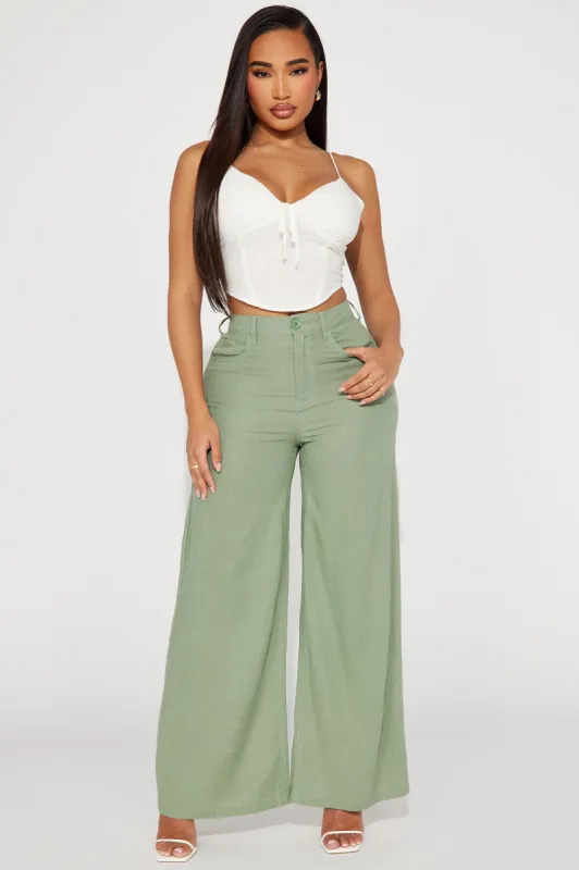 Caroline Wide Leg Linen Pant - Olive sold by Fashion Nova