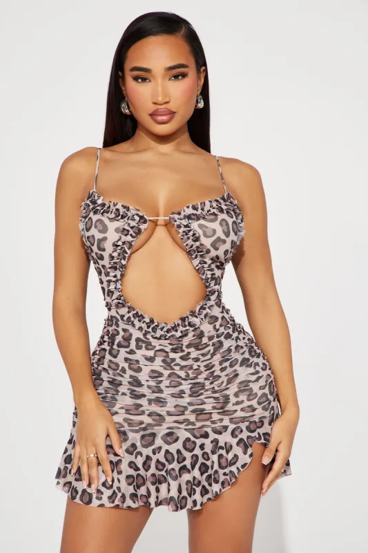 Miranda Leopard Micro Mini Dress - Leopard sold by Fashion Nova