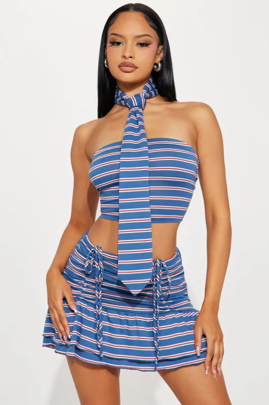 Izzie 3 Piece Skirt Set - Blue/combo sold by Fashion Nova