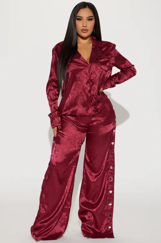 Sweet Bliss Satin Pant Set - Burgundy sold by Fashion Nova