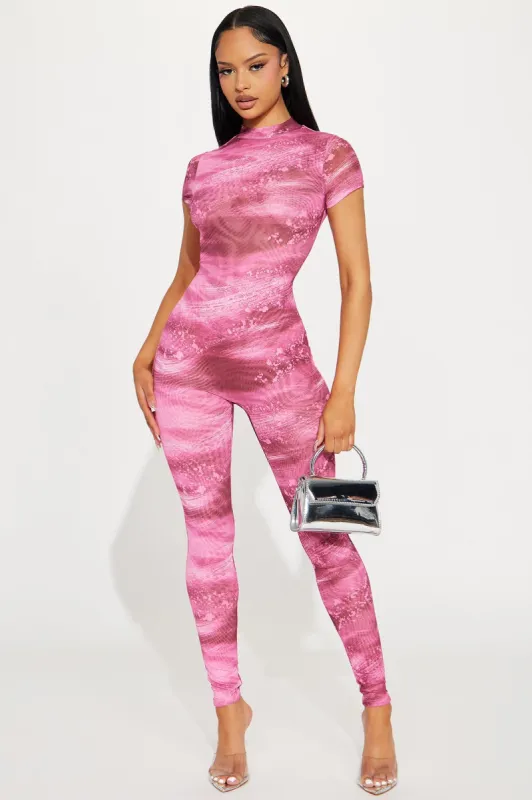 If You Can Mesh Jumpsuit - Pink sold by Fashion Nova