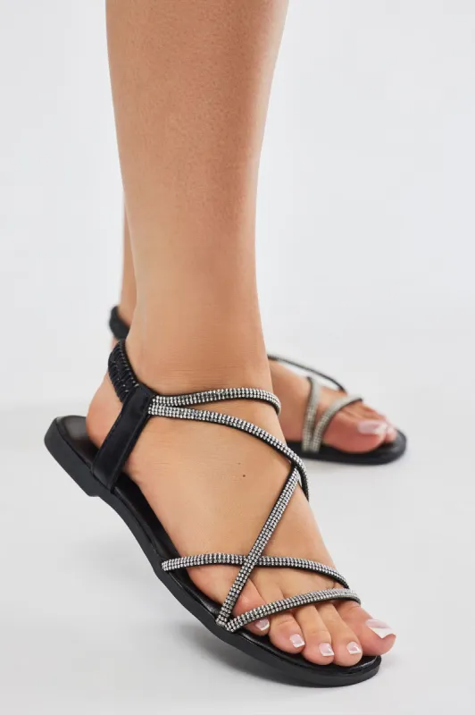 Trista Rhinestone Sandals - Black sold by Fashion Nova