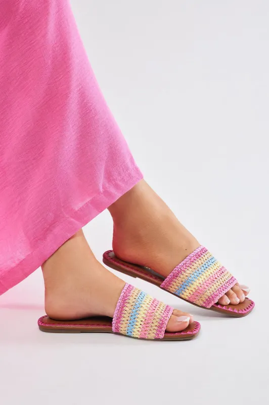Mia Striped Raffia Sandals - Pink sold by Fashion Nova