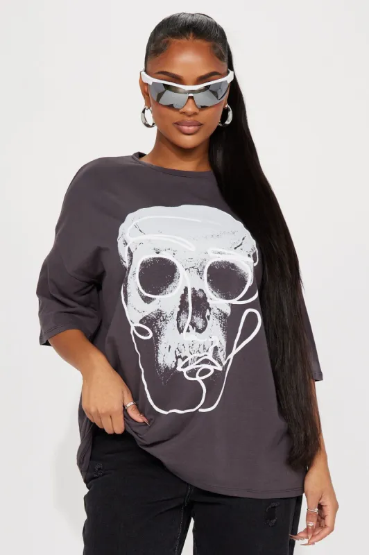 Art Is Subjective Skull Oversized Tee - Charcoal sold by Fashion Nova