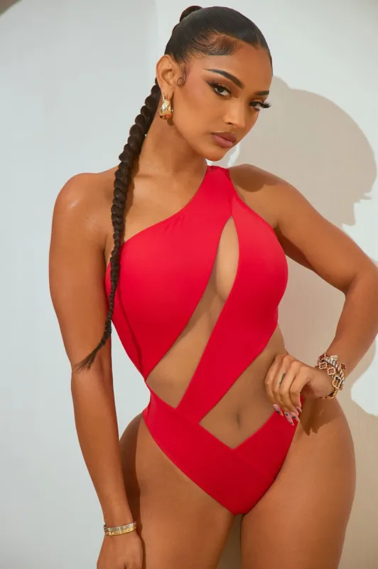 Crashing Waves Illusion Mesh Cutout 1 Piece Swimsuit - Red sold by Fashion Nova
