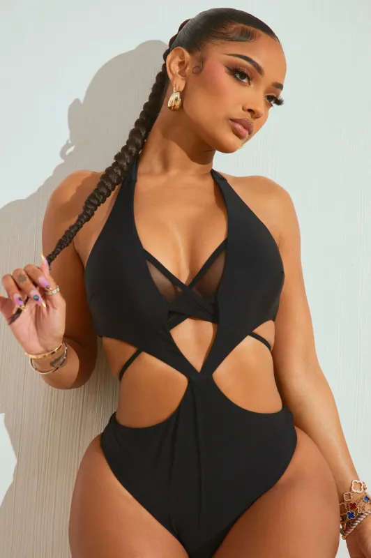 Gizelle Mesh Cutout 1 Piece Swimsuit - Black sold by Fashion Nova