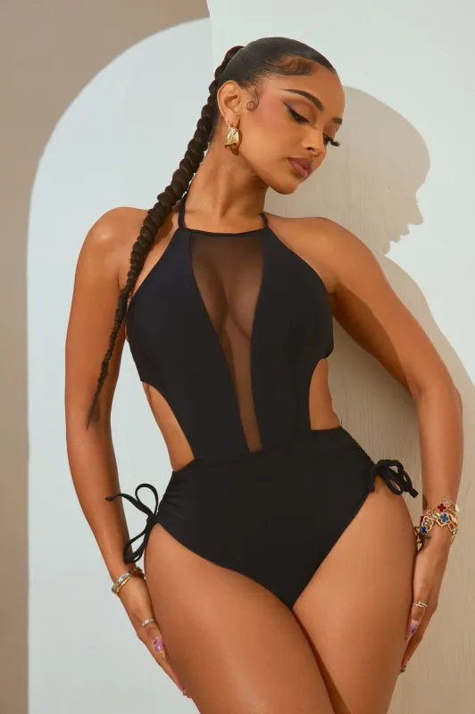 Karly Mesh Cutout 1 Piece Swimsuit - Black sold by Fashion Nova