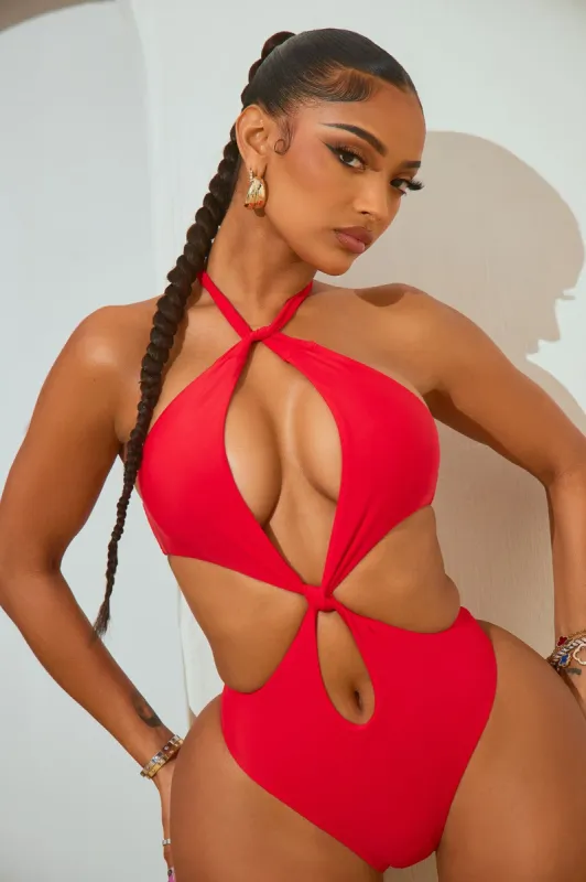 Island Waves Knotted Cutout 1 Piece Swimsuit - Red sold by Fashion Nova