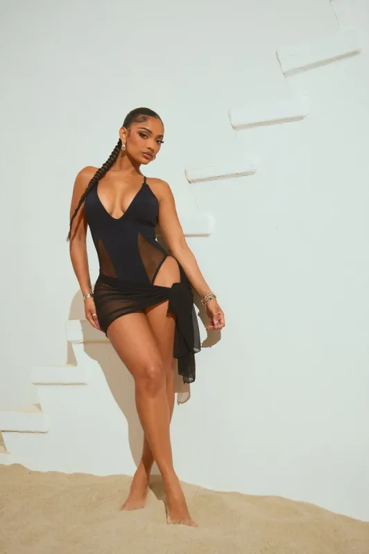Dreamy Waves Illusion Mesh Cutout 1 Piece Swimsuit Set - Black sold by Fashion Nova