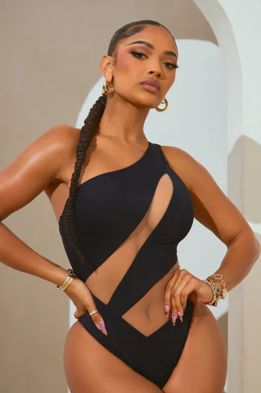 Crashing Waves Illusion Mesh Cutout 1 Piece Swimsuit - Black sold by Fashion Nova