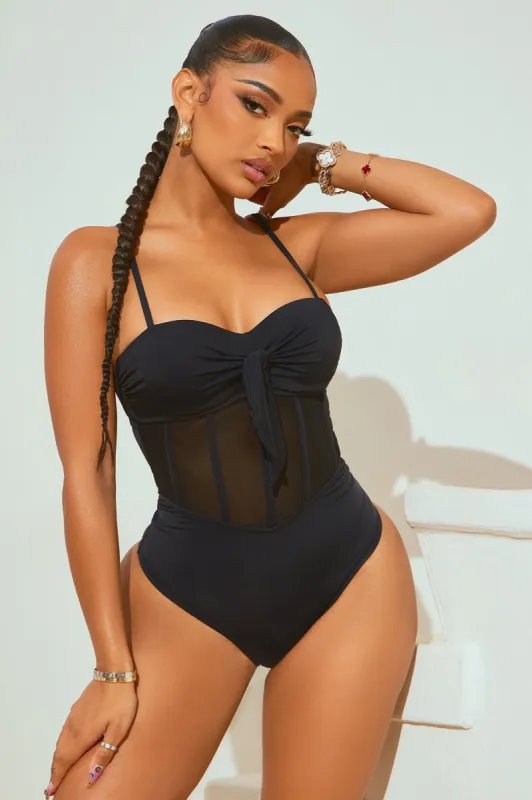 Poolside Sun Bra Cup Corset Mesh Cutout 1 Piece Swimsuit - Black sold by Fashion Nova