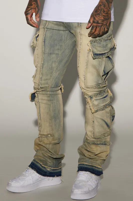 Shout Out Fray Stacked Skinny Flare Jeans - Medium Wash sold by Fashion Nova